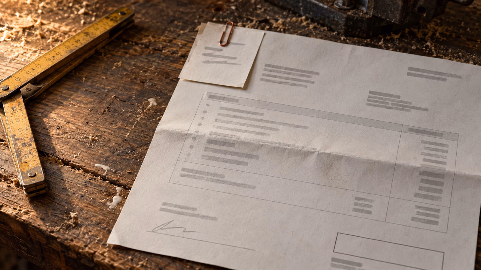 offerte opvolgen: een uitgeprinte offerte met vervaldatum op de werkbank van een vakman